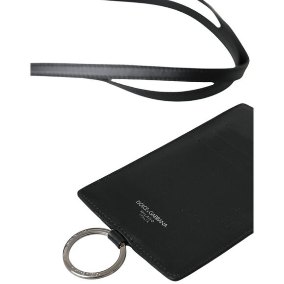 Dolce & Gabbana Black Calf Leather Lanyard Logo Card Holder Men Men's Wallet